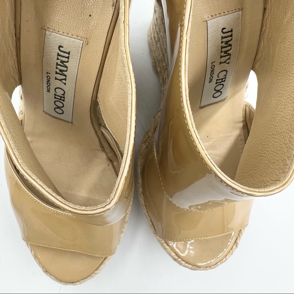 Jimmy Choo Lagoon Nude Patent Leather Wide Ankle Strap Espadrilles US5 - Picture 7 of 9